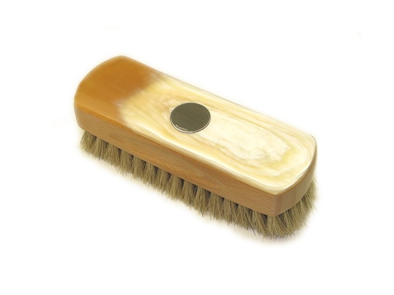 abbeyhorn Horn Backed Rectangular Shoe Brush with Silver Disc - Small - Light Bristles