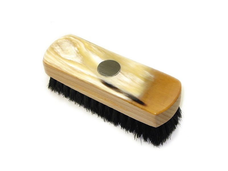 abbeyhorn Horn Backed Rectangular Shoe Brush with Silver Disc - Small - Dark Bristles