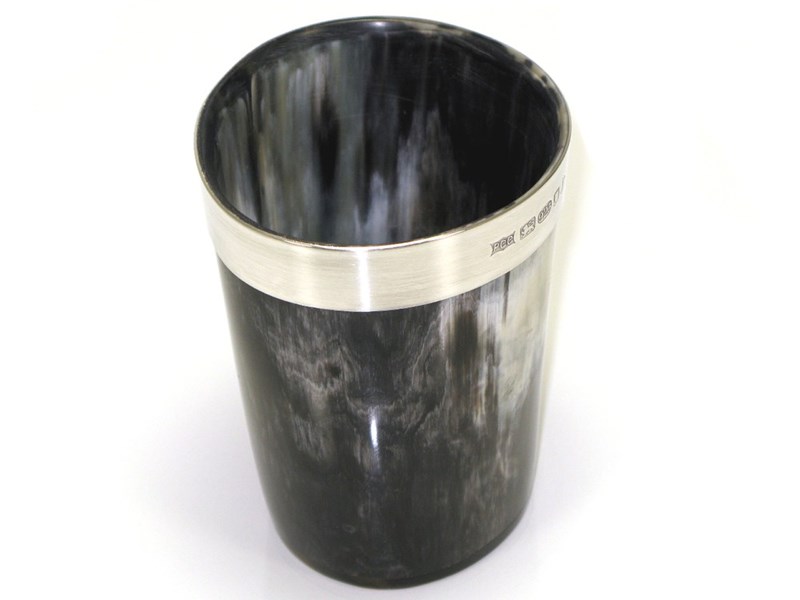 abbeyhorn Horn Beaker with Silver Band - Polished - 120mm