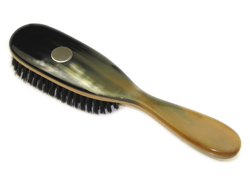 abbeyhorn Horn & Boar Bristle Handled Hair Brush with Silver Disc