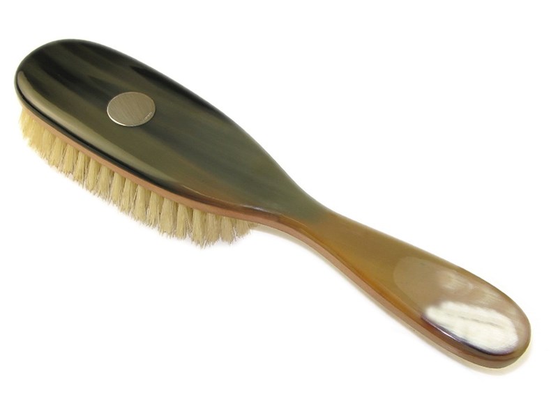 abbeyhorn Horn & Pearwood Handled Hair Brush with Silver Disc