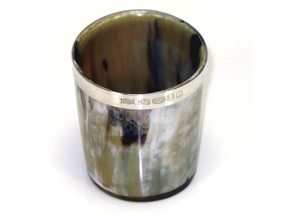 abbeyhorn Horn Whisky Tot with Silver Band - Polished - 70mm