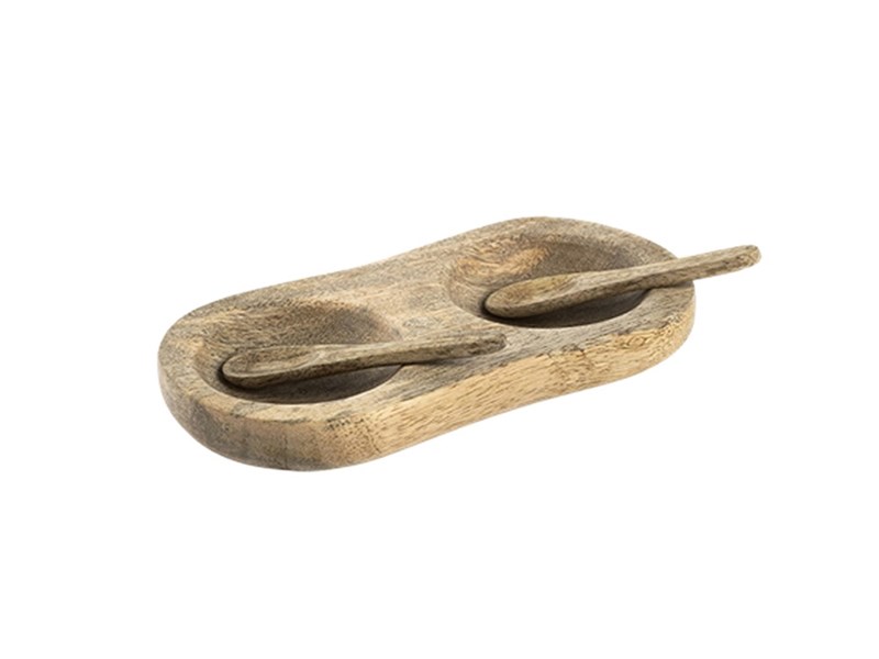 abbeyhorn Mango Wood Rustic Salt Dish and Spoon Set