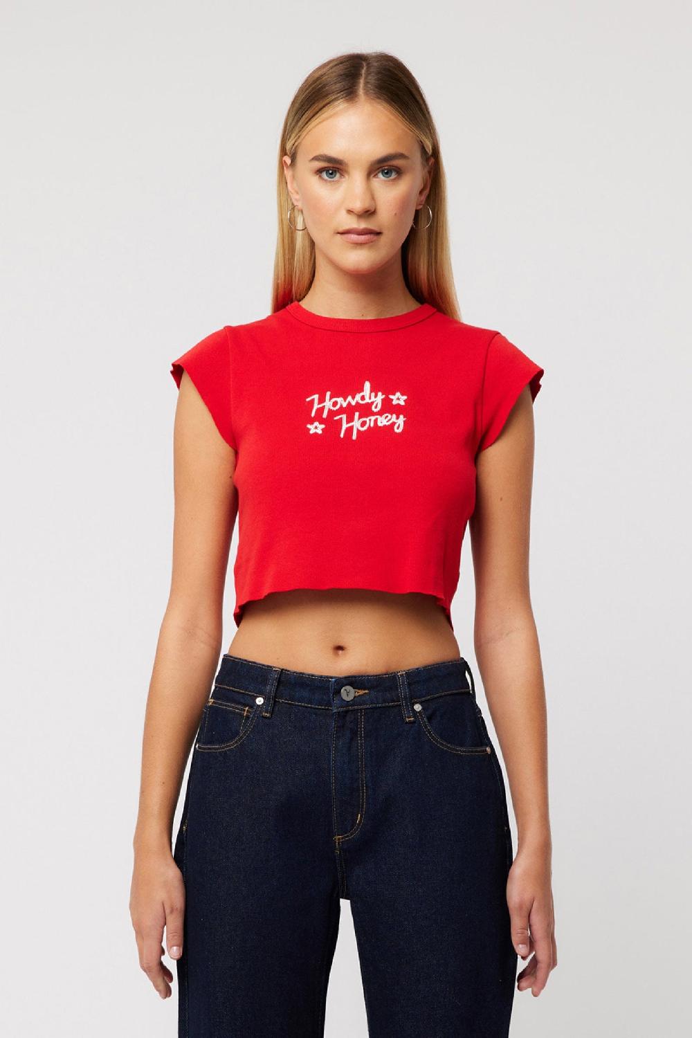 Abrand 90's Rib Cut Off Tee Red