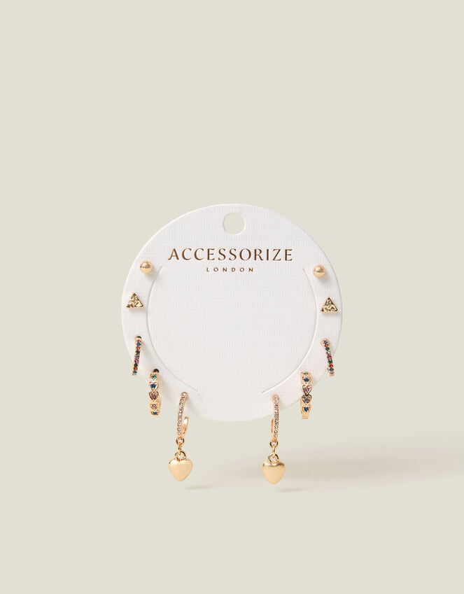 Accessorize 10-Pack Heart Gemstone Stud And Hoop Earrings