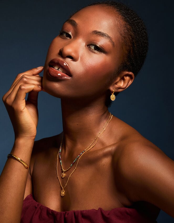 Accessorize 14ct Gold-Plated Bead Disc Pendant Necklace