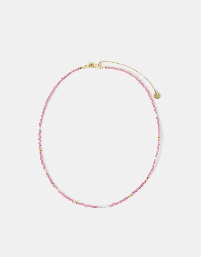 Accessorize 14ct Gold-Plated Beaded Pearl Necklace Pink