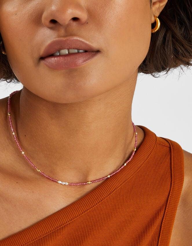 Accessorize 14ct Gold-Plated Beaded Pearl Necklace Pink