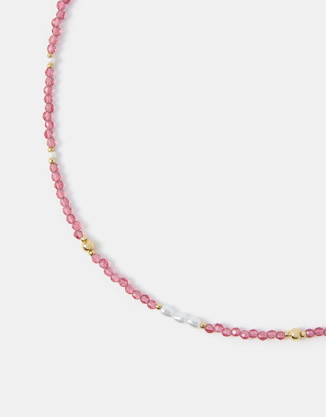accessorize 14ct Gold-Plated Beaded Pearl Necklace Pink