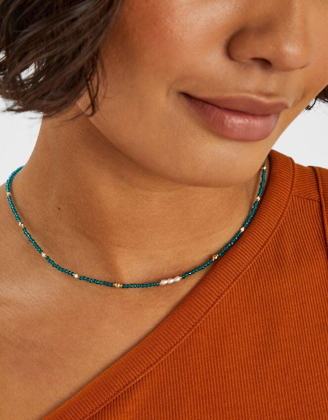 Accessorize 14ct Gold-Plated Beaded Pearl Necklace Teal