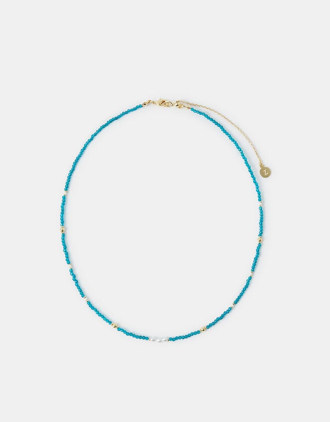 accessorize 14ct Gold-Plated Beaded Pearl Necklace Teal