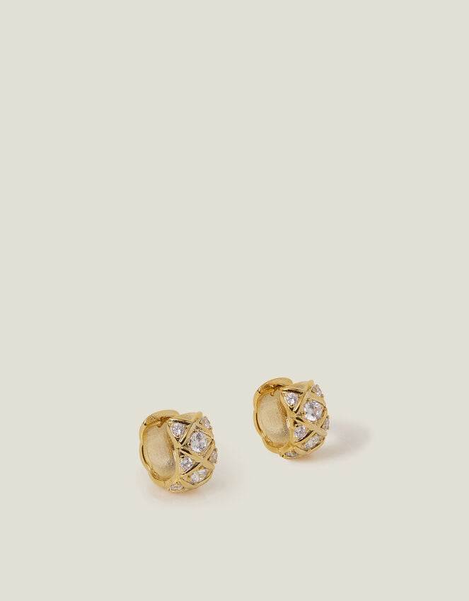 Accessorize 14ct Gold-Plated Diamanté Check Hoop Earrings