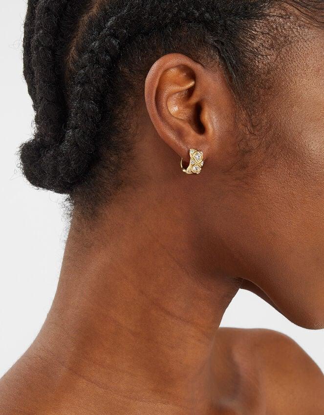 Accessorize 14ct Gold-Plated Diamanté Check Hoop Earrings