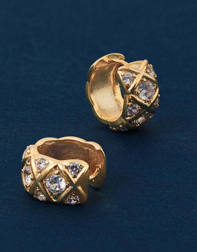 Accessorize 14ct Gold-Plated Diamanté Check Hoop Earrings