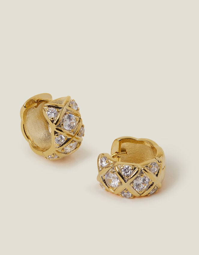 accessorize 14ct Gold-Plated Diamanté Check Hoop Earrings