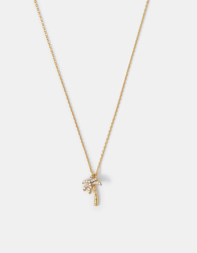 accessorize 14ct Gold-Plated Diamanté Palm Tree Pendant Necklace