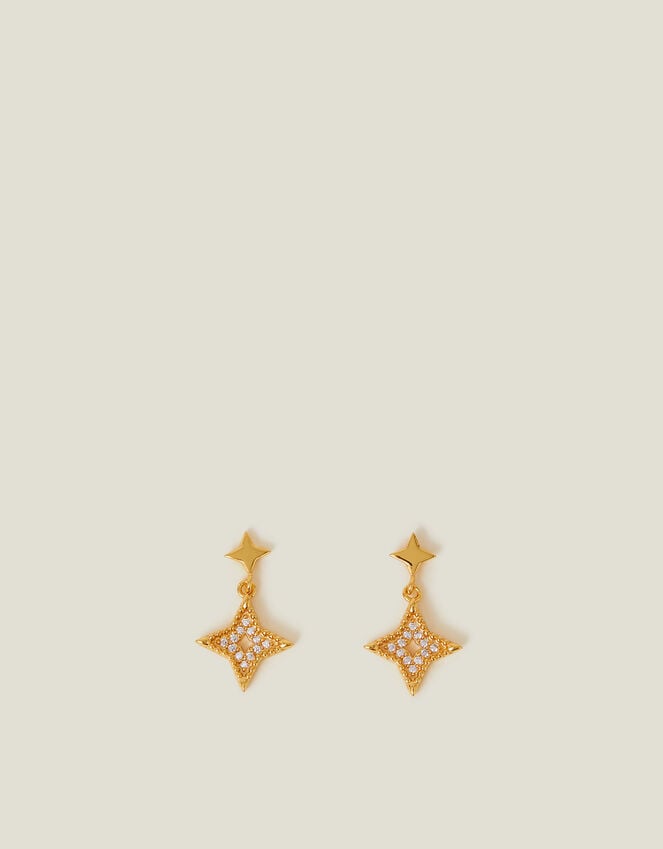 Accessorize 14ct Gold-Plated Diamante Star Drop Earrings