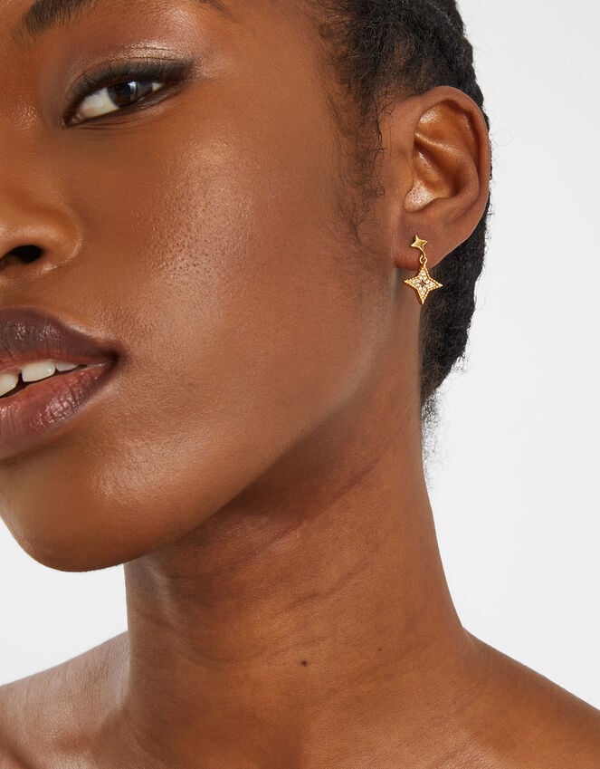 Accessorize 14ct Gold-Plated Diamante Star Drop Earrings