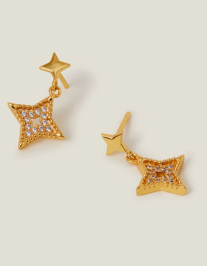 accessorize 14ct Gold-Plated Diamante Star Drop Earrings