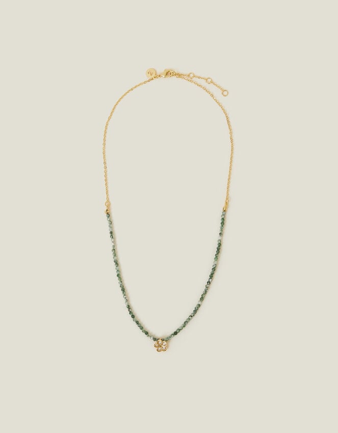 Accessorize 14ct Gold-Plated Flower Pendant Jade Bead Necklace