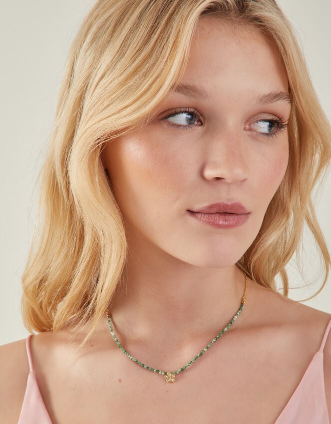 Accessorize 14ct Gold-Plated Flower Pendant Jade Bead Necklace