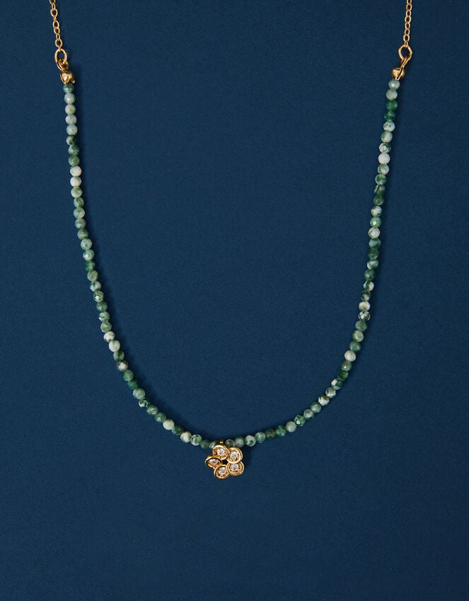 Accessorize 14ct Gold-Plated Flower Pendant Jade Bead Necklace