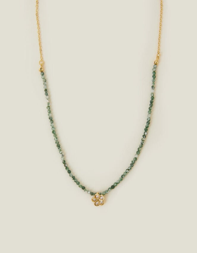 accessorize 14ct Gold-Plated Flower Pendant Jade Bead Necklace