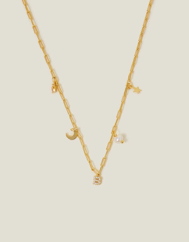 accessorize 14ct Gold-Plated Initial Charm Necklace Gold