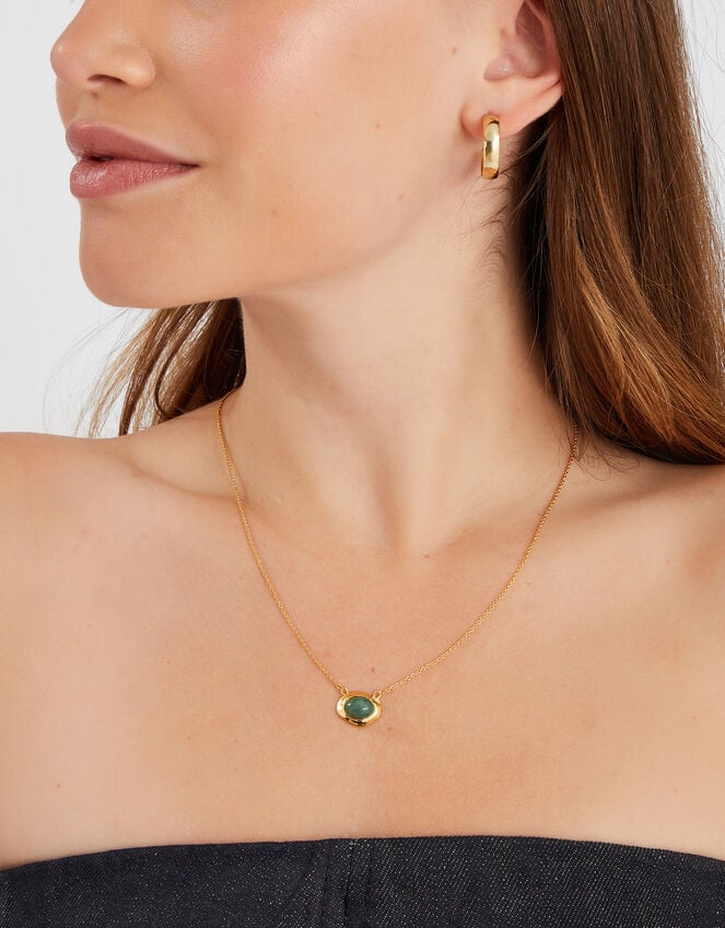 Accessorize 14ct Gold-Plated Irregular Aventurine Pendant Necklace