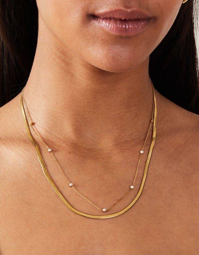 accessorize 14ct Gold-Plated Layered Diamante Omega Chain Necklace
