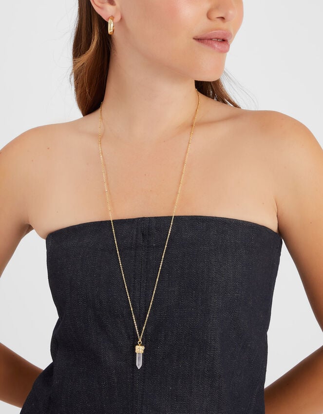 Accessorize 14ct Gold-Plated Long Rose Quartz Pendant Necklace