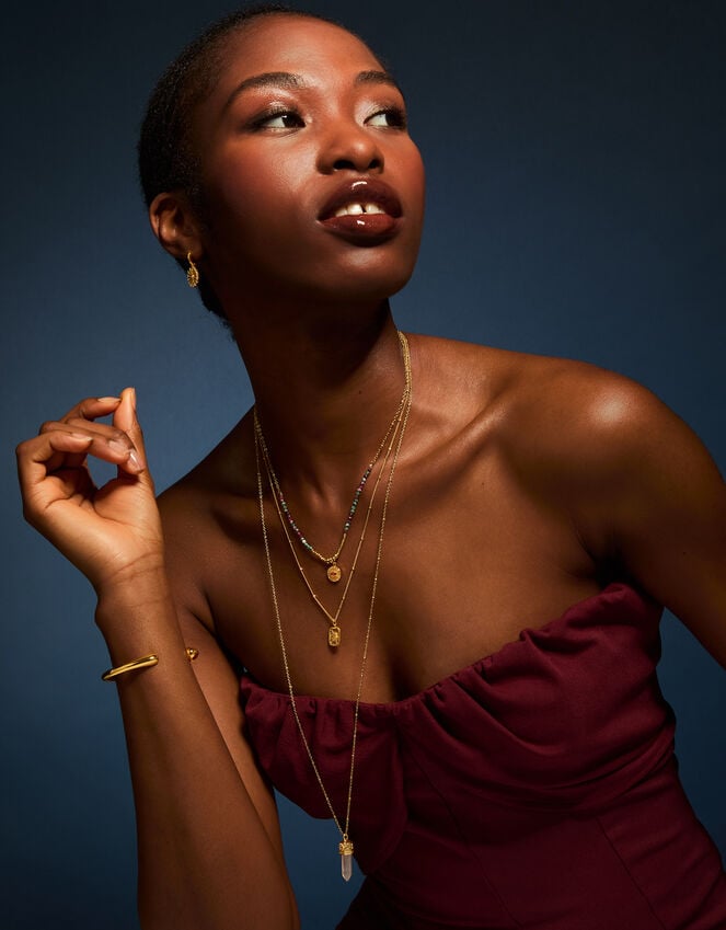 Accessorize 14ct Gold-Plated Long Rose Quartz Pendant Necklace