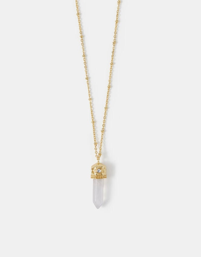 accessorize 14ct Gold-Plated Long Rose Quartz Pendant Necklace