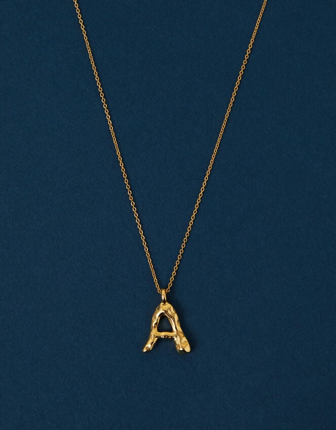 Accessorize 14ct Gold-Plated Molten Initial Pendant Necklace Gold
