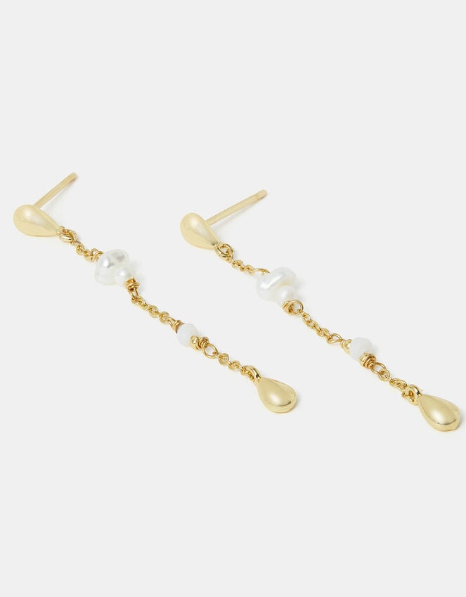 accessorize 14ct Gold-Plated Pearl Chain Drop Earrings