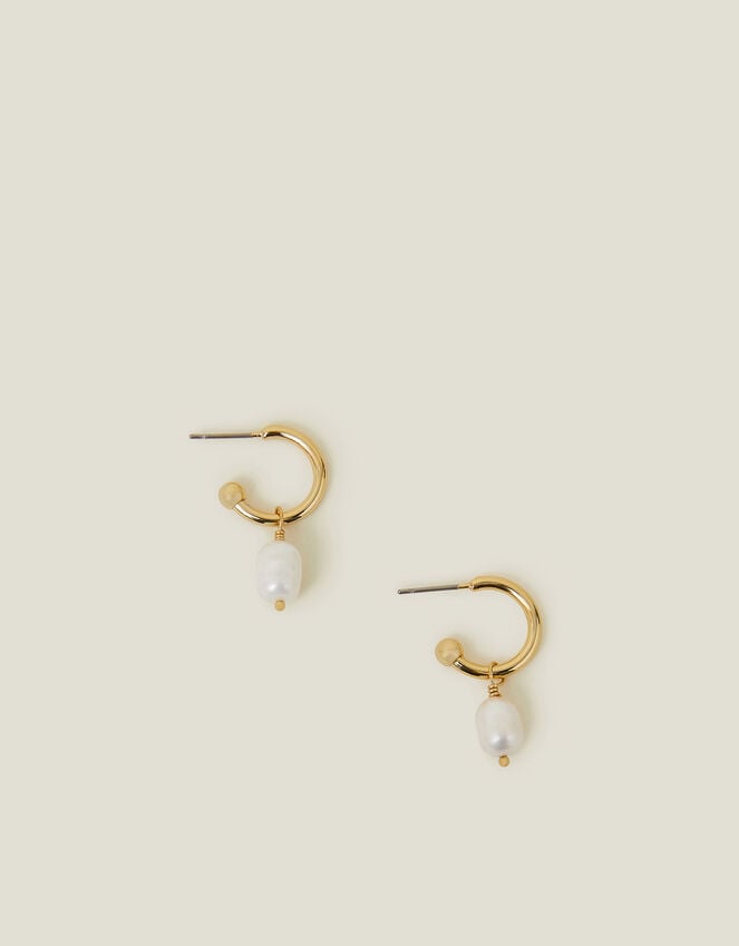 Accessorize 14ct Gold-Plated Pearl Drop Hoop Earrings
