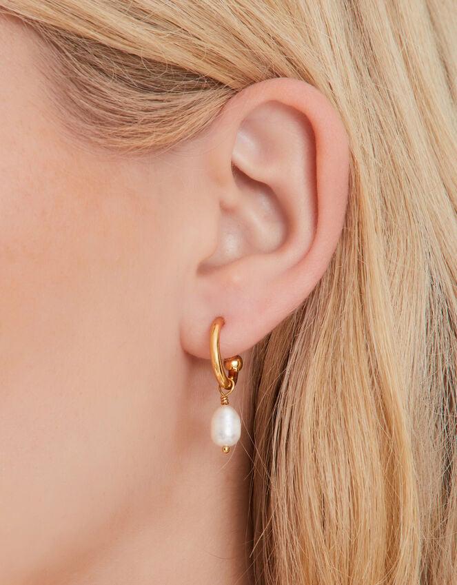 Accessorize 14ct Gold-Plated Pearl Drop Hoop Earrings