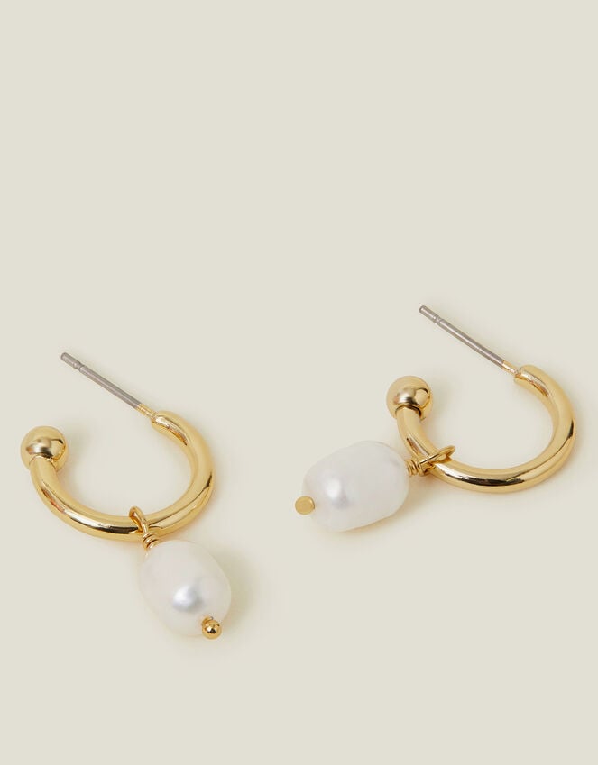 accessorize 14ct Gold-Plated Pearl Drop Hoop Earrings