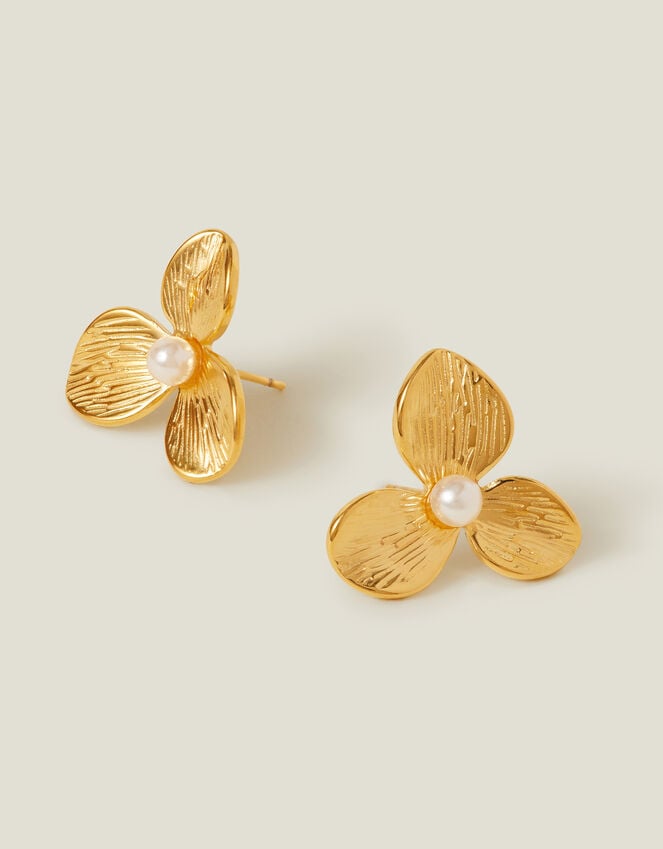 Accessorize 14ct Gold-Plated Pearl Flower Stud Earrings
