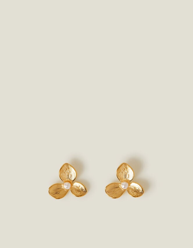 Accessorize 14ct Gold-Plated Pearl Flower Stud Earrings