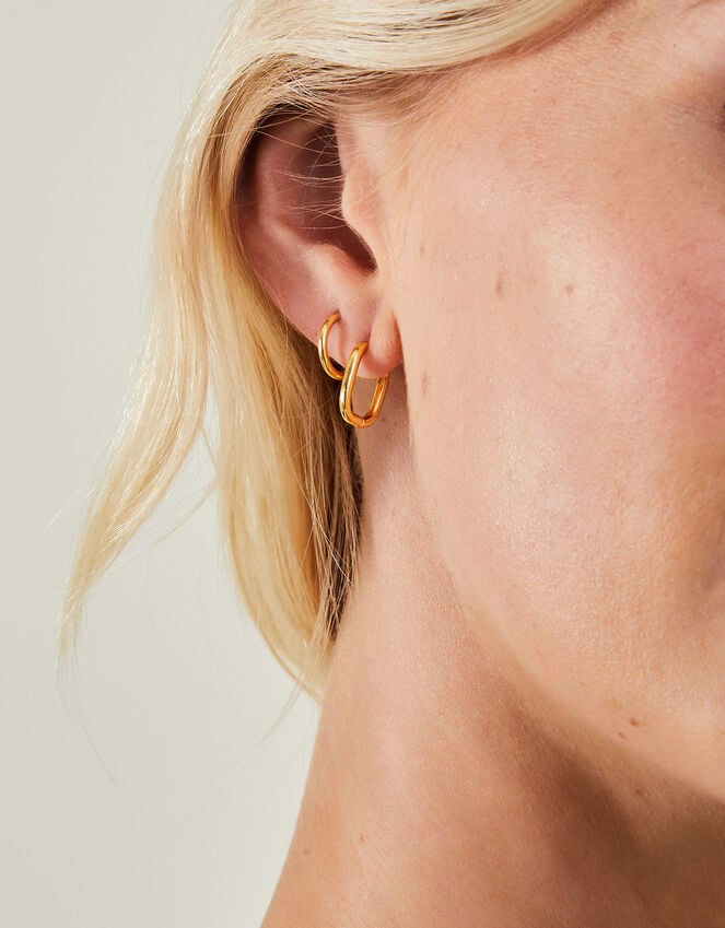 Accessorize 14ct Gold-Plated Rectangular Hoop Earrings