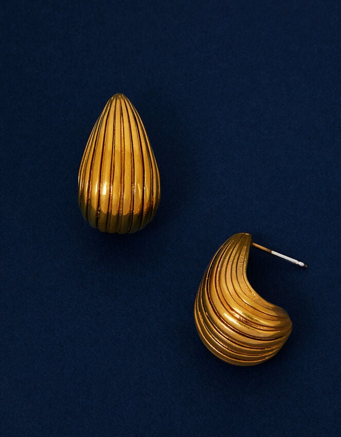 Accessorize 14ct Gold-Plated Ribbed Curve Drop Earrings