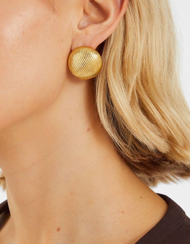 Accessorize 14ct Gold-Plated Ridge Button Stud Earrings