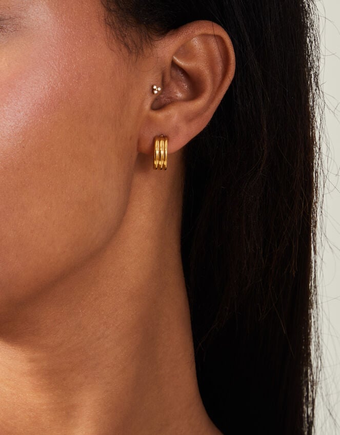 accessorize 14ct Gold-Plated Ridge Huggie Hoop Earrings