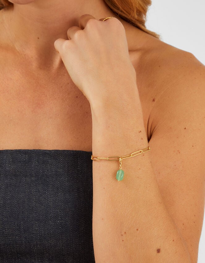 Accessorize 14ct Gold-Plated Semi Precious Stone Charm Green