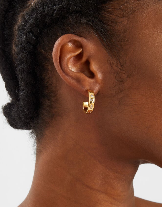 Accessorize 14ct Gold-Plated Sparkle Chunky Hoop Earrings