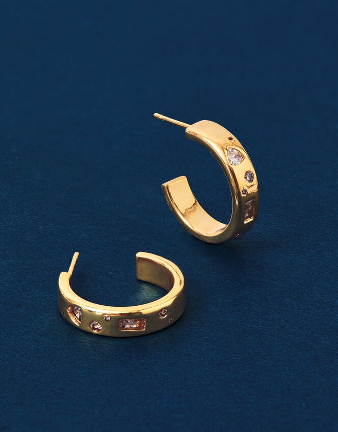 Accessorize 14ct Gold-Plated Sparkle Chunky Hoop Earrings