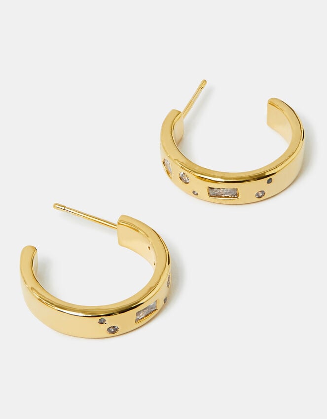 accessorize 14ct Gold-Plated Sparkle Chunky Hoop Earrings