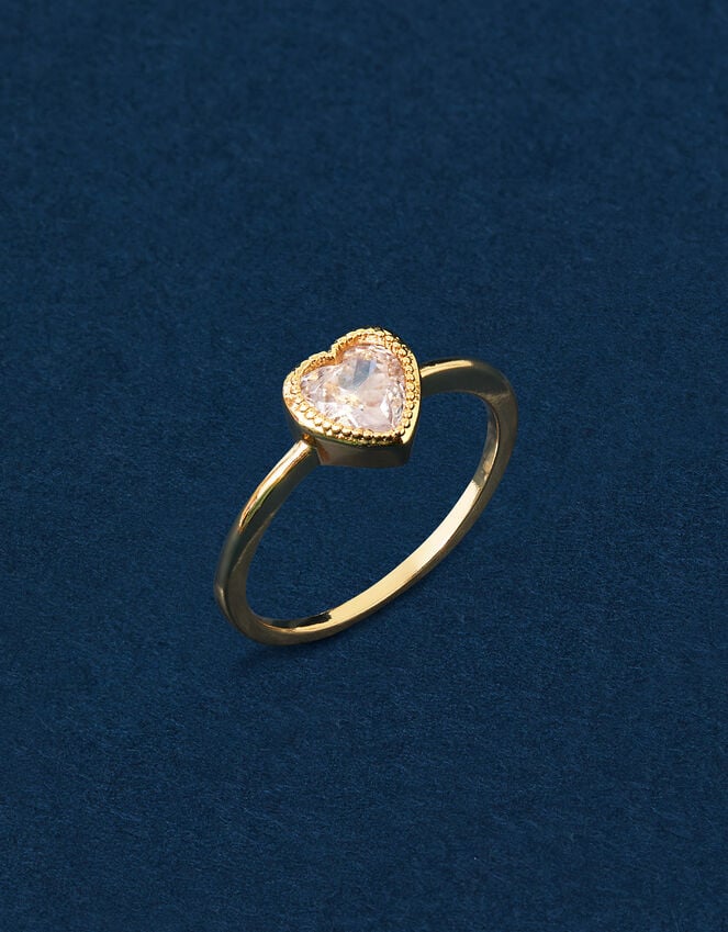 Accessorize 14ct Gold-Plated Sparkle Heart Ring Gold