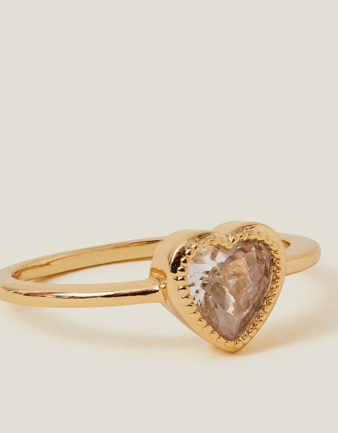 accessorize 14ct Gold-Plated Sparkle Heart Ring Gold